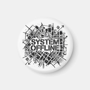 Systeem Offline Brutalistische Cyber Stad Sjabloon Magneet