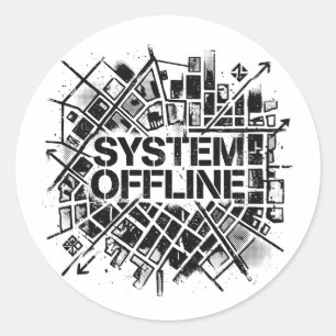 Systeem Offline Brutalistische Cyber Stad Sjabloon Ronde Sticker