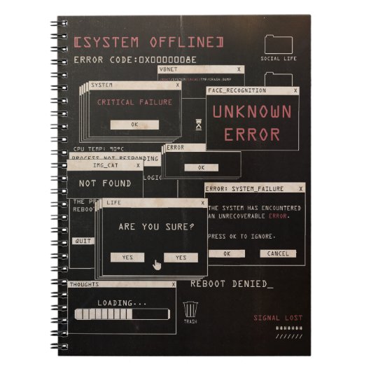 Systeem offline - Techno-Brutalist ontwerp Notitieboek (Voorkant)
