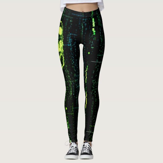 Systeemfout Cyberpunk Screaming Skull Green Leggings (Voorkant)