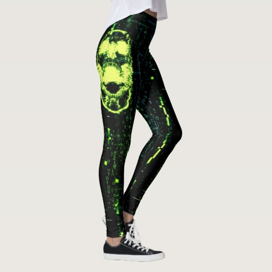 Systeemfout Cyberpunk Screaming Skull Green Leggings (Rechts)