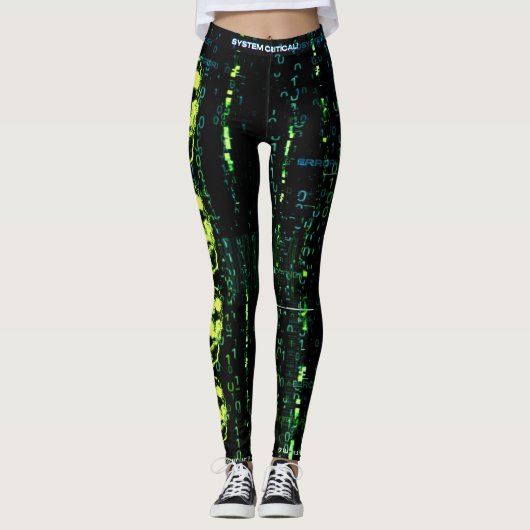 Systeemfout Cyberpunk Screaming Skull Green Leggings (Voorkant)