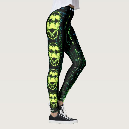 Systeemfout Cyberpunk Screaming Skull Green Leggings (Rechts)