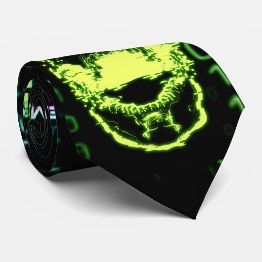 Systeemfout Cyberpunk Screaming Skull Green Stropdas (Opgerold)