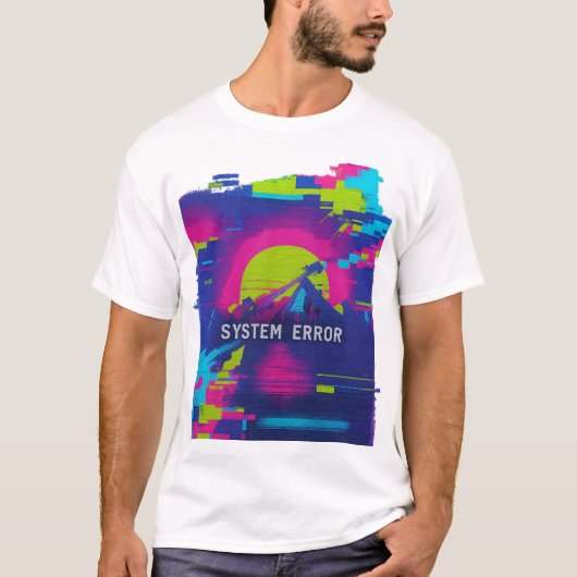 SYSTEEMFOUT – Glitch Sunset Mountains T-shirt (Voorkant)