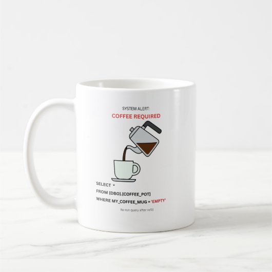 System Alert Coffee Required SQL Humor Mug Koffiemok (Links)