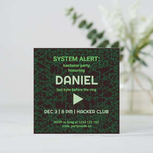 System Alert Hacker Bachelor Party Invitation Kaart (Staand voorkant)