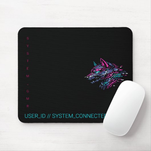 :: SYSTEM_GMR Cyber Wolf Neon Glitch Gamer Muismat (Met muis)
