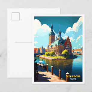 Szczecin Polen Art Vintage Travel Illustration Briefkaart