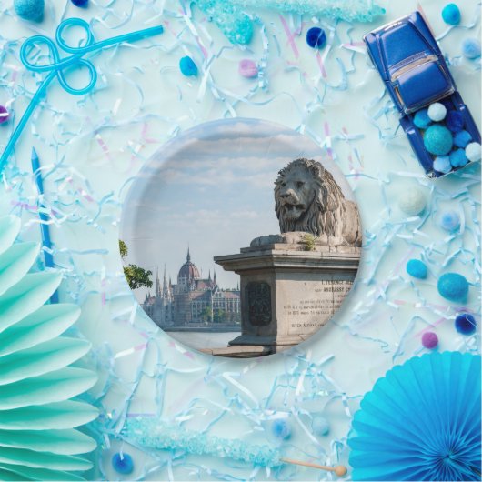 Szechenyi Chain Bridge en parlement van Boedapest Papieren Bordje (Feest)