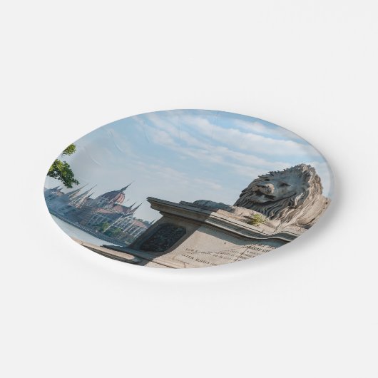 Szechenyi Chain Bridge en parlement van Boedapest Papieren Bordje (Gekanteld)