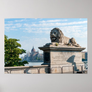 Szechenyi Chain Bridge en parlement van Boedapest Poster