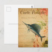  Szwaardvistype Vis Floral Frans Briefkaart (Voorkant / Achterkant)