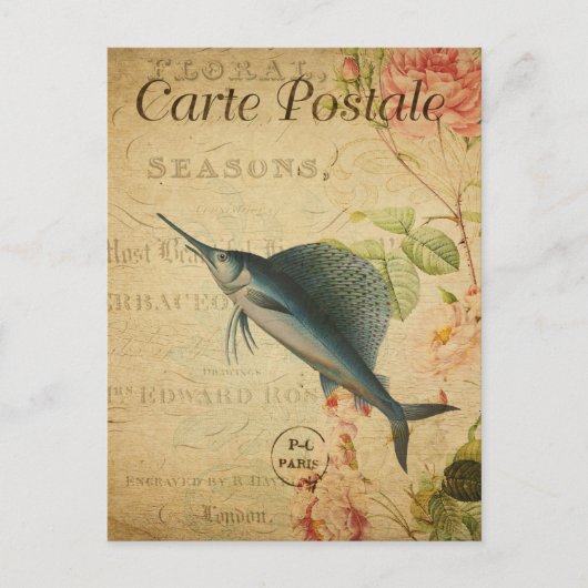  Szwaardvistype Vis Floral Frans Briefkaart (Voorkant)