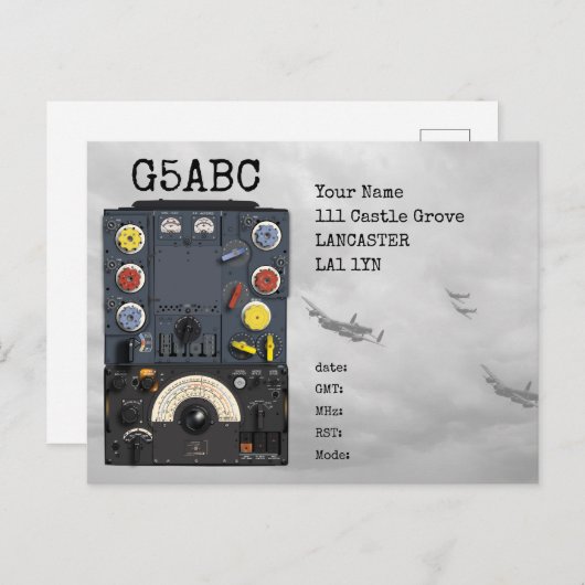 T1154 R1155 Avro Lancaster Bomber WWII Radio QSL Briefkaart (Voorkant / Achterkant)