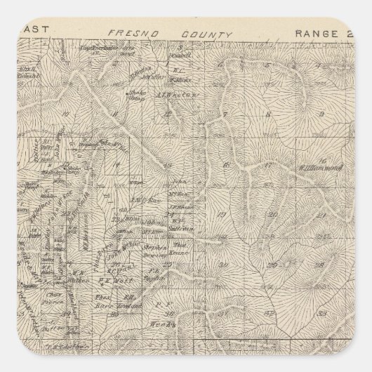 T1415S R2829E Tulare County Section Map Vierkante Sticker (Voorkant)