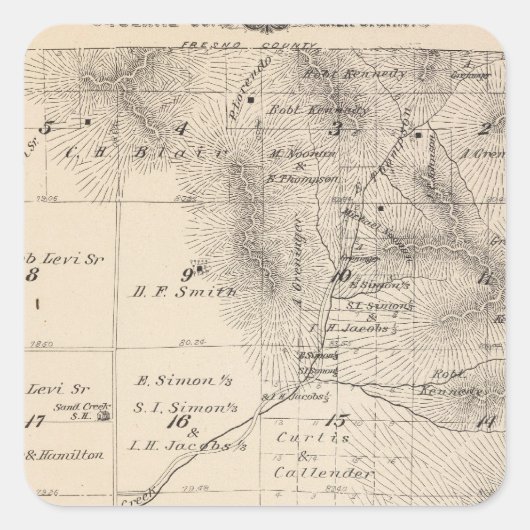 T15S R25E Tulare County Section Map Vierkante Sticker (Voorkant)