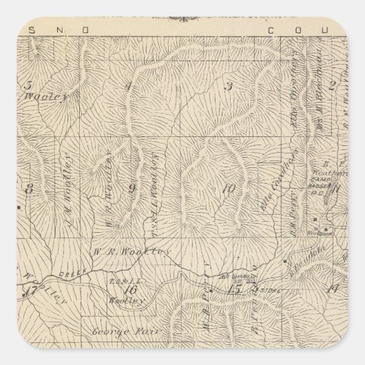 T15S R27E Tulare County Section Map Vierkante Sticker (Voorkant)
