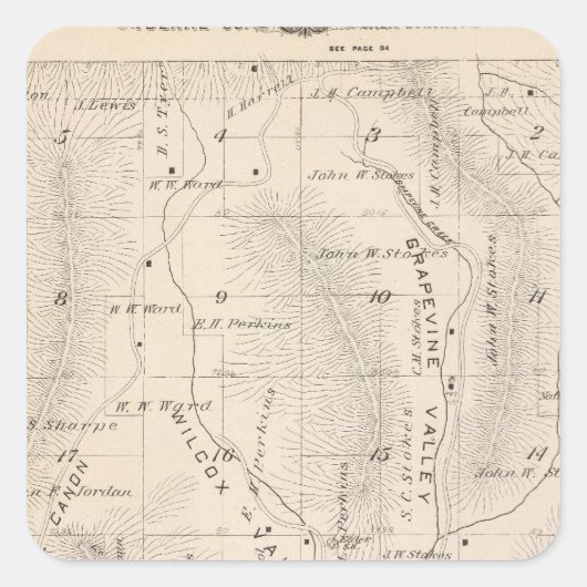 T16S R26E Tulare County Section Map Vierkante Sticker (Voorkant)