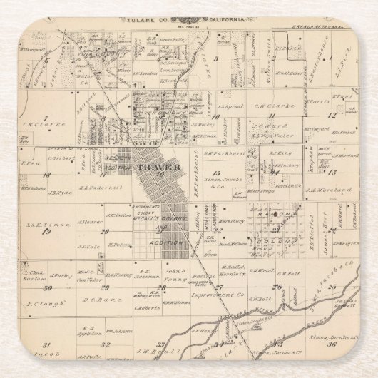 T17S R23E Tulare County Section Map Kartonnen Onderzetters (Voorkant)