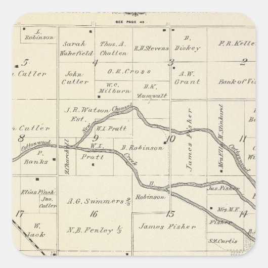 T17S R25E Tulare County Section Map Vierkante Sticker (Voorkant)