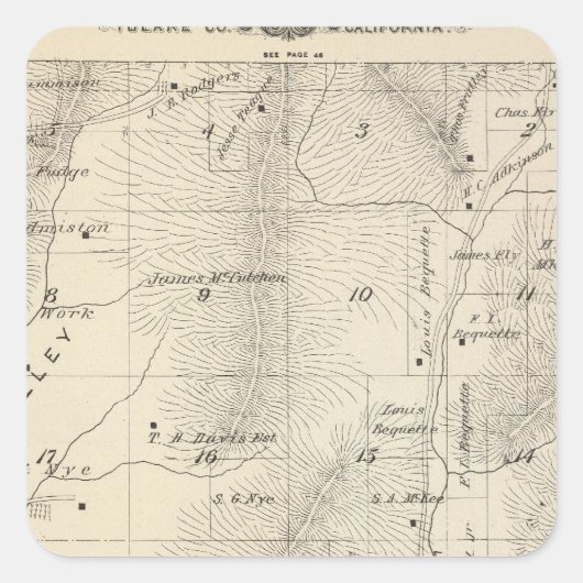 T17S R27E Tulare County Section Map Vierkante Sticker (Voorkant)