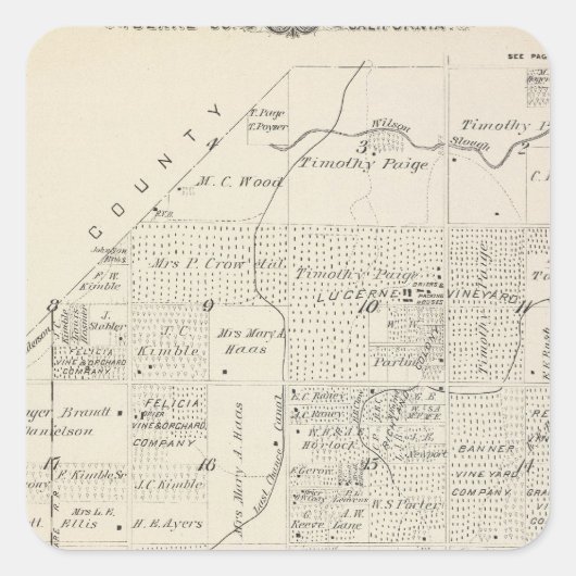 T18S R21E Tulare County Section Map Vierkante Sticker (Voorkant)