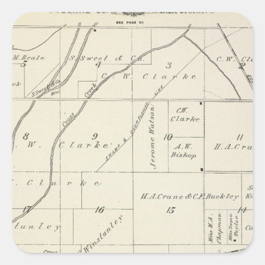 T18S R23E Tulare County Section Map Vierkante Sticker (Voorkant)