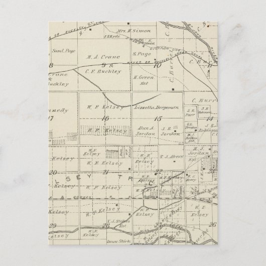 T18S R24E Tulare County Section Map Briefkaart (Voorkant)