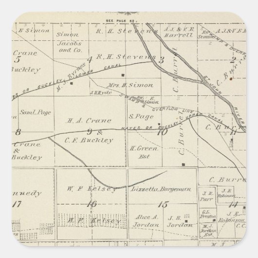 T18S R24E Tulare County Section Map Vierkante Sticker (Voorkant)