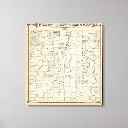 T19S R21E Tulare County Section Map Canvas Afdruk (Voorkant)