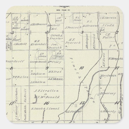 T19S R22E Tulare County Section Map Vierkante Sticker (Voorkant)
