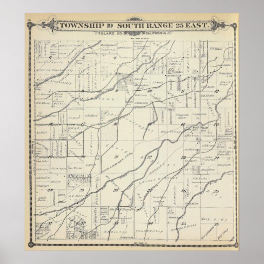 T19S R25E Tulare County Section Map Poster (Voorkant)