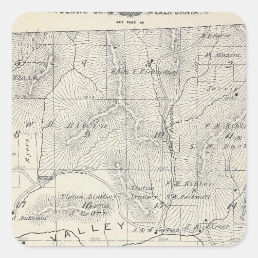 T19S R28E Tulare County Section Map Vierkante Sticker (Voorkant)