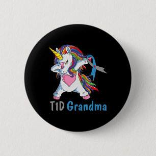 T1 Oma Dabbing Eenhoorn Type 1 Diabetes Bewustzijn Ronde Button 5,7 Cm