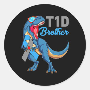 T1d Broer Type 1 Diabetes Bewustzijnsmaand Dinosa Ronde Sticker
