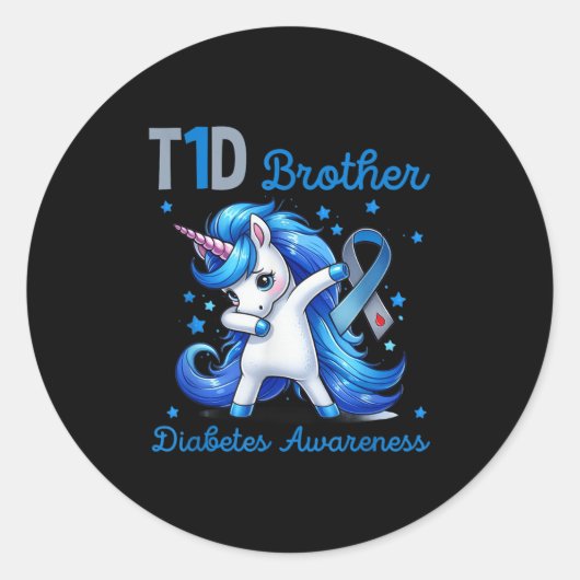 T1d Brother Diabetes Awareness Support Dabbing Uni Ronde Sticker (Voorkant)