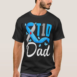 T1d dad type 1 diabetes awareness blue gray ribbon t-shirt