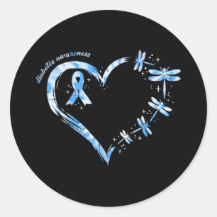 T1d Diabetes Awareness Heart Dragonflies Blauwe Ri Ronde Sticker