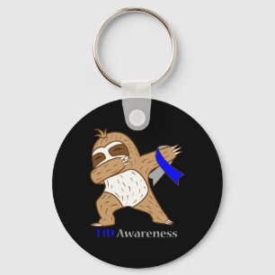 T1D Diabetes Awareness Ribbon Dabbing Sloth Warrio Sleutelhanger