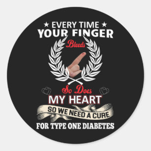 T1D Diabetische type 1 diabetes Bewustmaking Manne Ronde Sticker