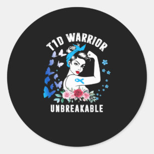 T1d Krijgster Vrouw Type 1 Diabetes Bewustzijn Bla Ronde Sticker