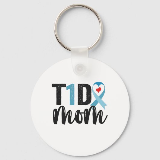 T1D Mam Diabetes Awareness Ribbon Family Gift Sleutelhanger (Voorkant)