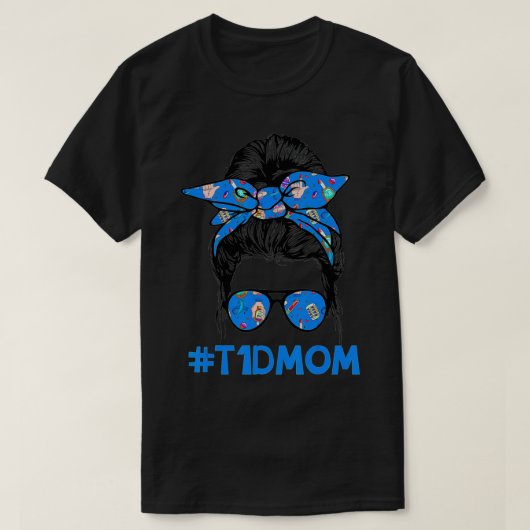 T1D Mam Messy Bun Diabetes Awareness Proud Mam War T-shirt (Design voorkant)