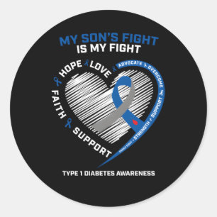 T1D Mam Papa Mijn Zoon's Gevecht Type 1 Diabetes A Ronde Sticker