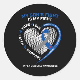 T1D mam papa Mijn zoon's gevecht type 1 diabetes A Ronde Sticker
