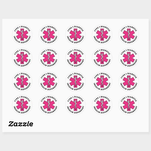 T1d Medisch alarm [Fuschia] Ronde Sticker (Vel)