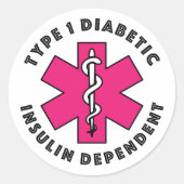 T1d Medisch alarm [Fuschia] Ronde Sticker (Voorkant)