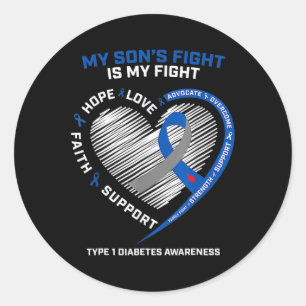 T1d Moeder Mijn Zoons Strijd Is Mijn Strijd Type 1 Ronde Sticker