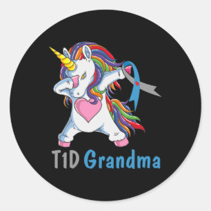T1D Oma Dabbing Eenhoorn Type 1 Diabetes Bewustzij Ronde Sticker